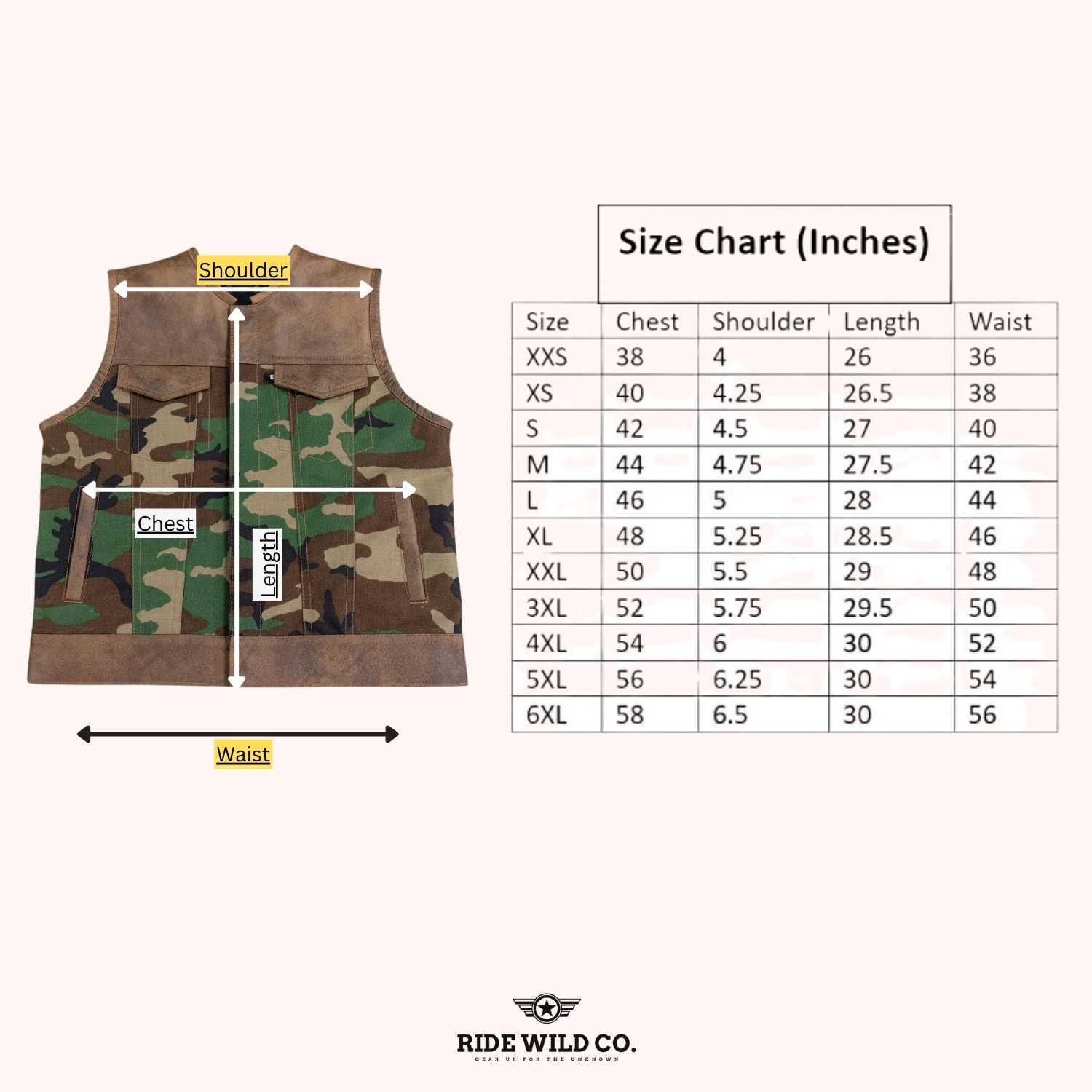 Beret Brown Stallion Men's Motorcycle Leather Vest - size chart