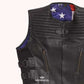 Trailblazer Men's Black Leather Motorcycle Vest - left close up