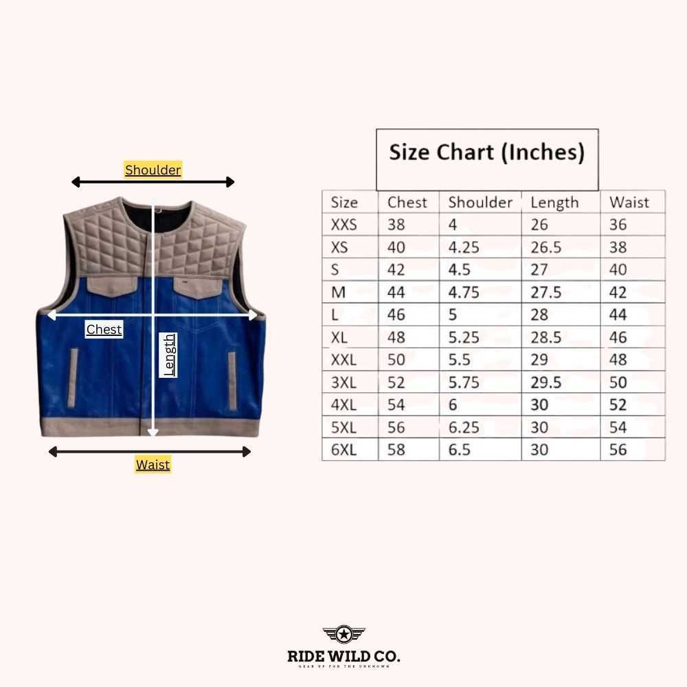 Hornet Perforated Men's Leather Biker Vest - size chart